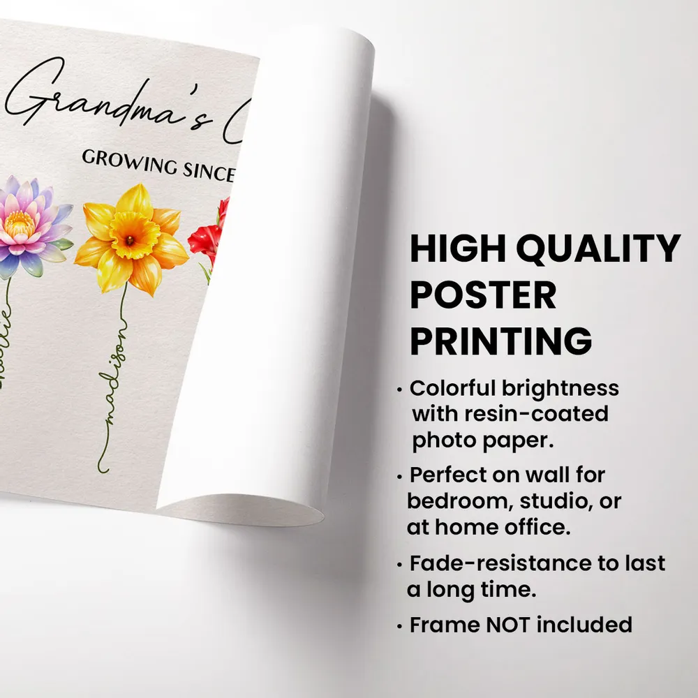 Personalized Grandma's Garden Birth Month Flower Poster, Vibrant Wall Art Keepsake, Unique Gift for Grandma - Image 4
