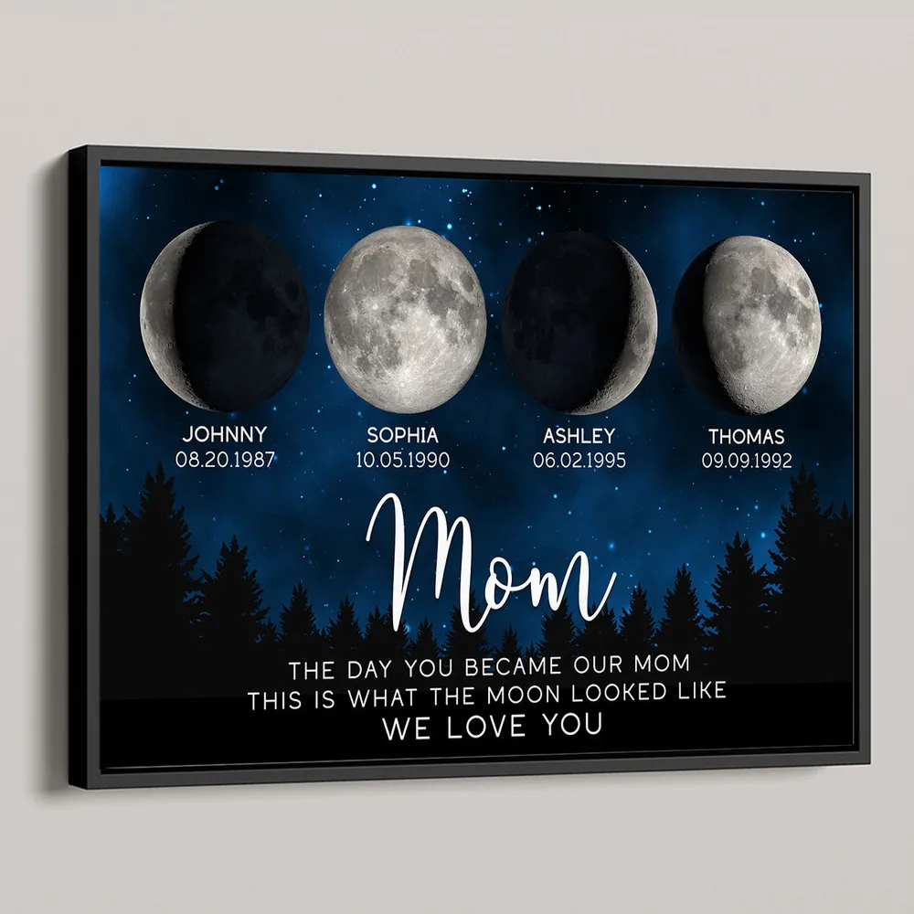 Personalized Moon Phase Mom Poster, Custom Night Sky Wall Art, The Day You Became Our Mom Unique Gift for Mom - Image 2