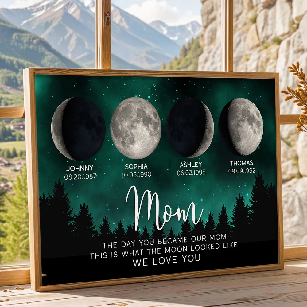 Personalized Moon Phase Mom Poster, Custom Night Sky Wall Art, The Day You Became Our Mom Unique Gift for Mom - Image 3