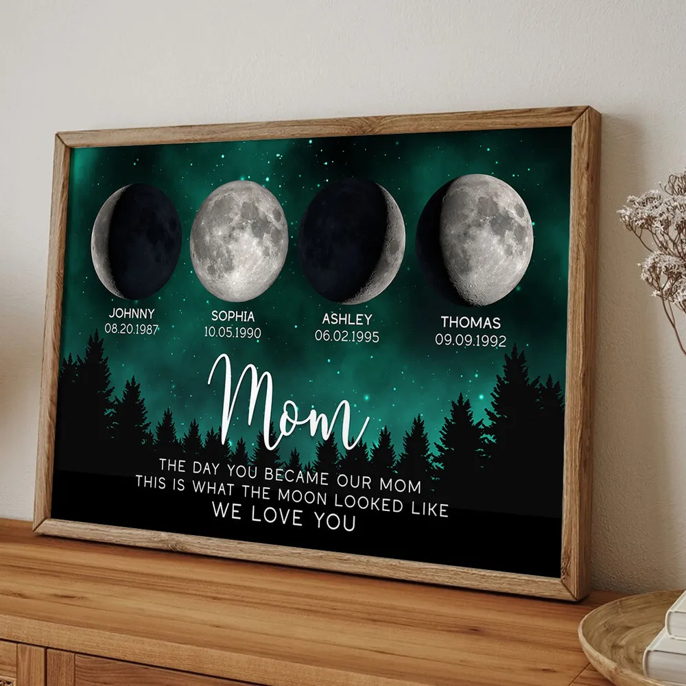 Personalized Moon Phase Mom Poster, Custom Night Sky Wall Art, The Day You Became Our Mom Unique Gift for Mom - Image 4