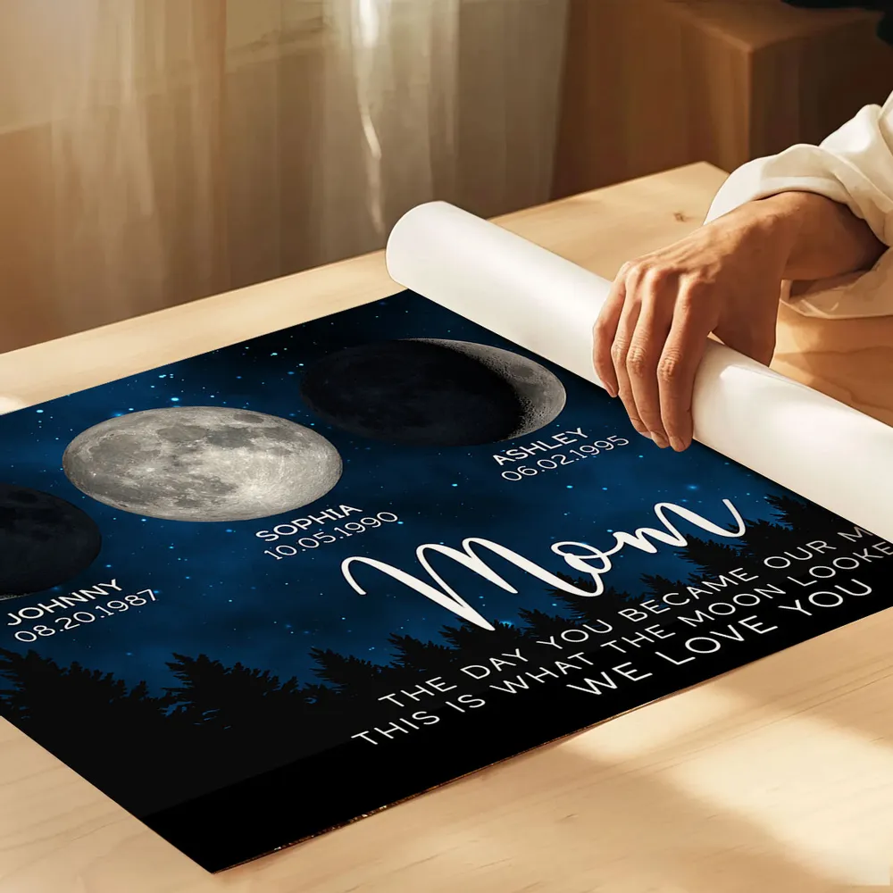 Personalized Moon Phase Mom Poster, Custom Night Sky Wall Art, The Day You Became Our Mom Unique Gift for Mom - Image 6