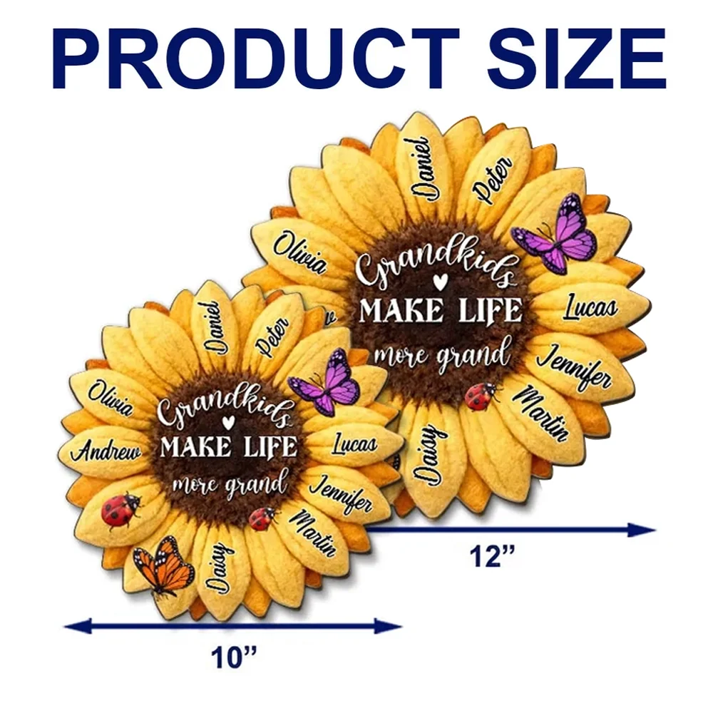 Grandkids Make Life More Grand Wooden Sign Personalized Sunflower With Butterflies Sweet Home Accent Gift for Grandparents - Image 4