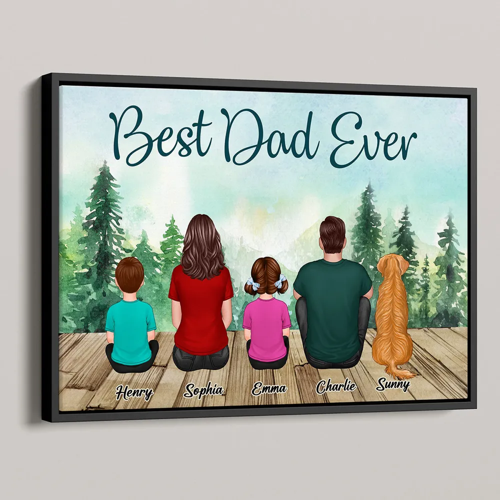 Custom Family Poster, Cozy Woodland Scene with Back View Parents Kids and Pet, Heartfelt Home Decor Unique Gift - Image 6