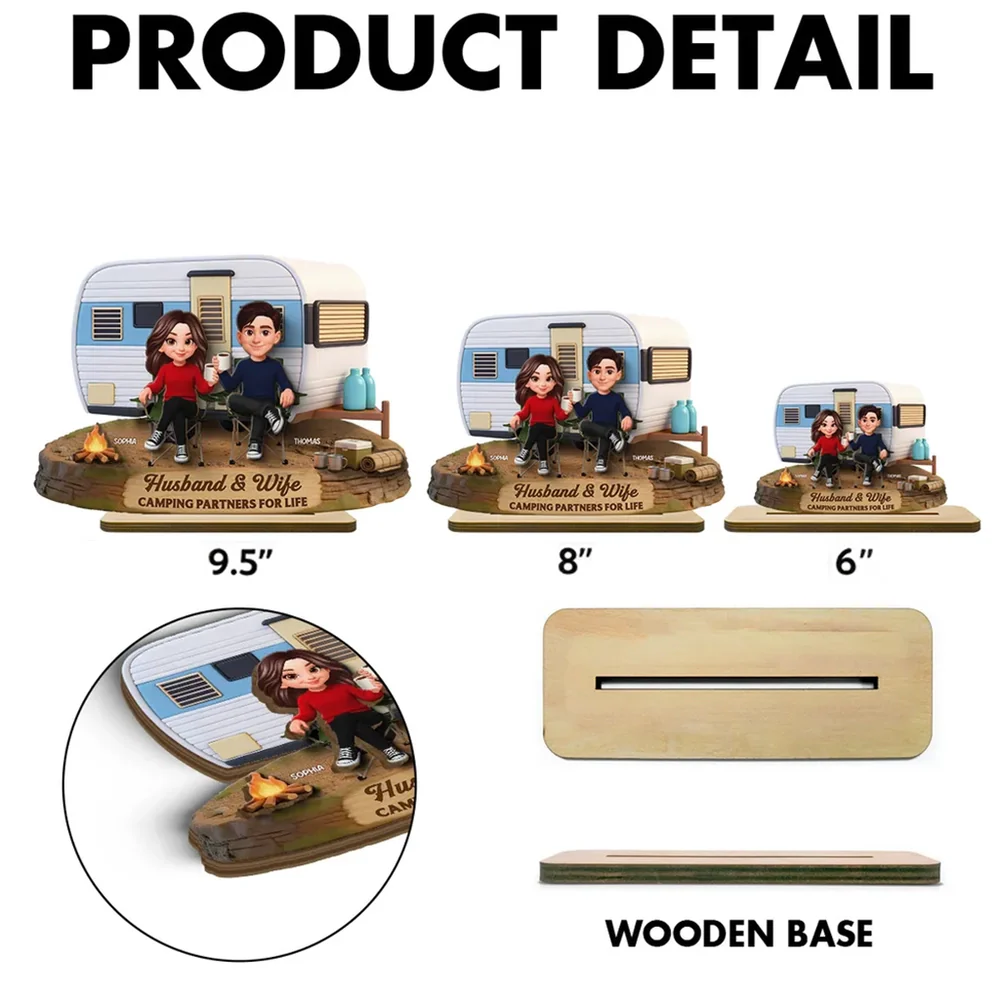 2-Layer Wooden Plaque Personalized for Husband & Wife, Cute Camper Scene Gift That Celebrates Partners for Life - Image 4