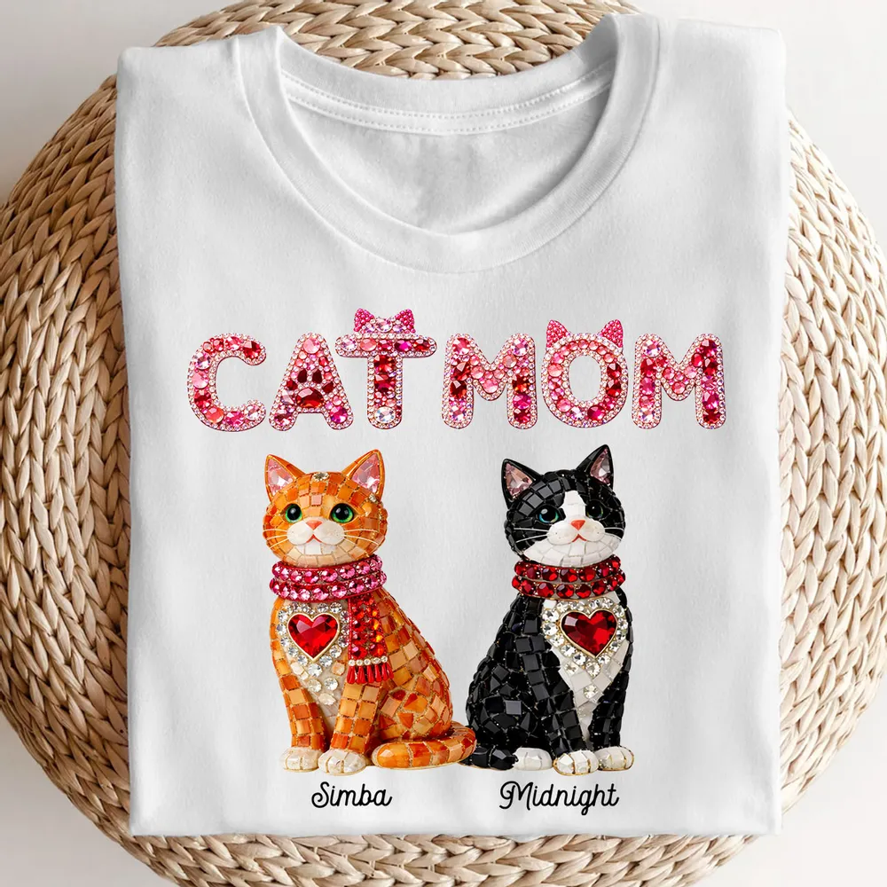Personalized Cat Mom Classic Tee With Shiny Mosaic Cats, Cute Everyday Wear, Unique Gift for Cat Lovers - Image 8
