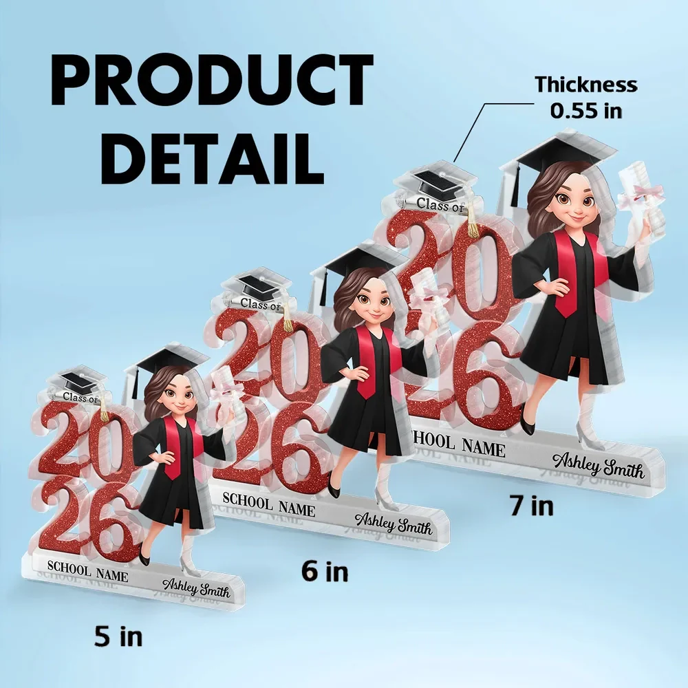 Personalized Shaped Acrylic Block Plaque Graduation Decor, Cute Cartoon Grad Holding Diploma, Unique Gift - Image 4