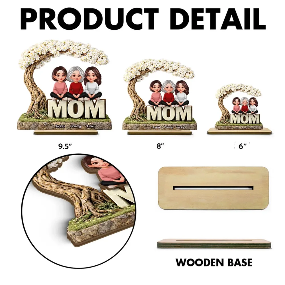 2-Layer Wooden Plaque Personalized Family Scene Under a Flowering Tree, Warm Home Display, Heartfelt Gift for Mom - Image 4