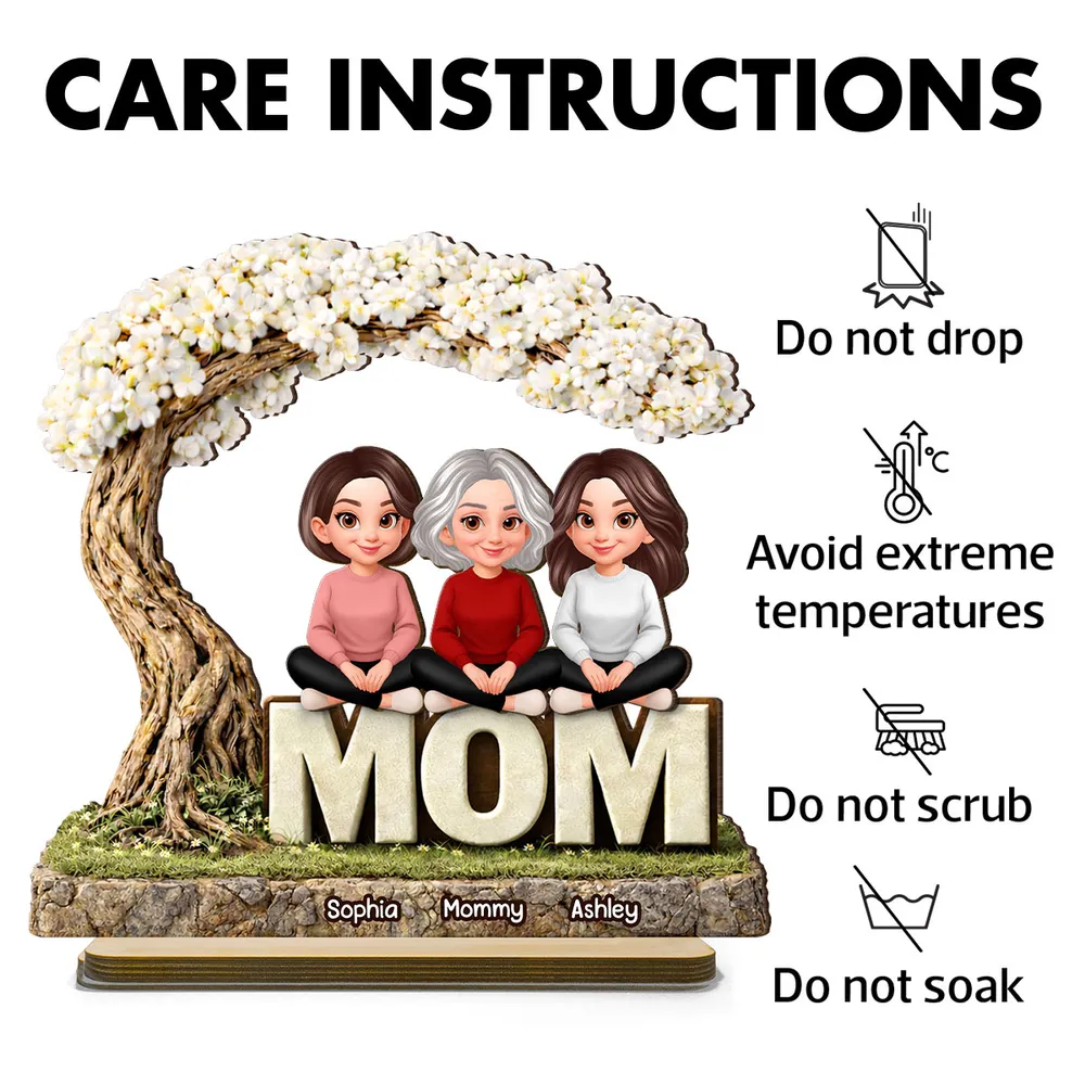 2-Layer Wooden Plaque Personalized Family Scene Under a Flowering Tree, Warm Home Display, Heartfelt Gift for Mom - Image 5