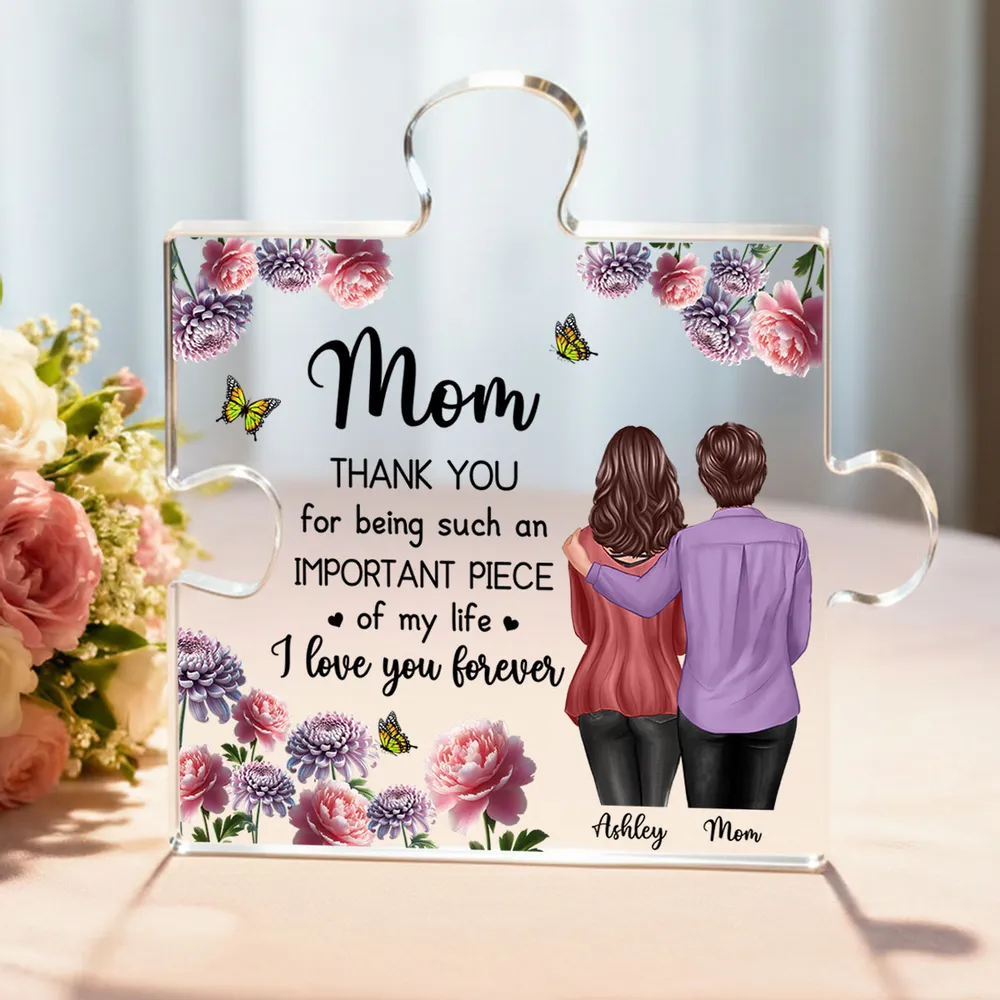 Personalized Shaped Acrylic Block Plaque for Mom, Puzzle Piece Love Quote, Floral Butterfly Design, Unique Gift - Image 6