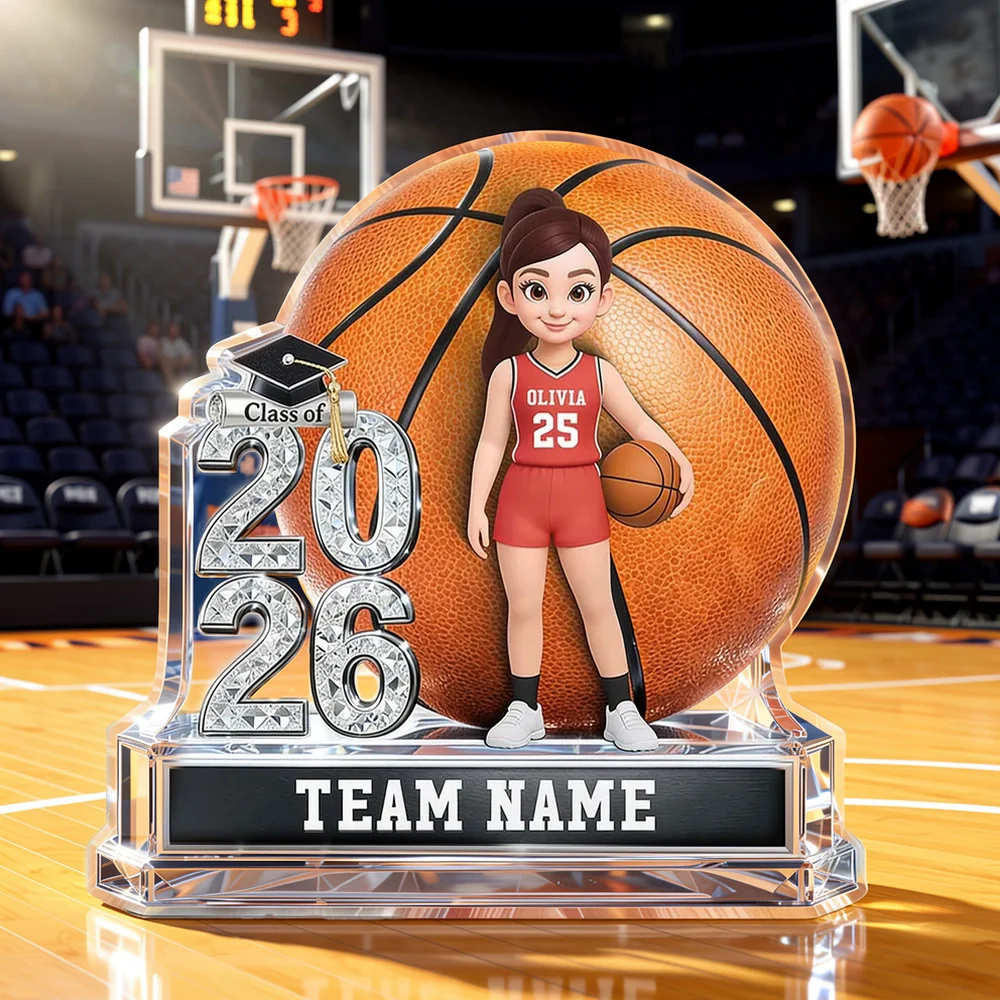 Personalized Basketball Graduation Shaped Acrylic Block Plaque, Class of Keepsake, Unique Gift for Senior Athletes