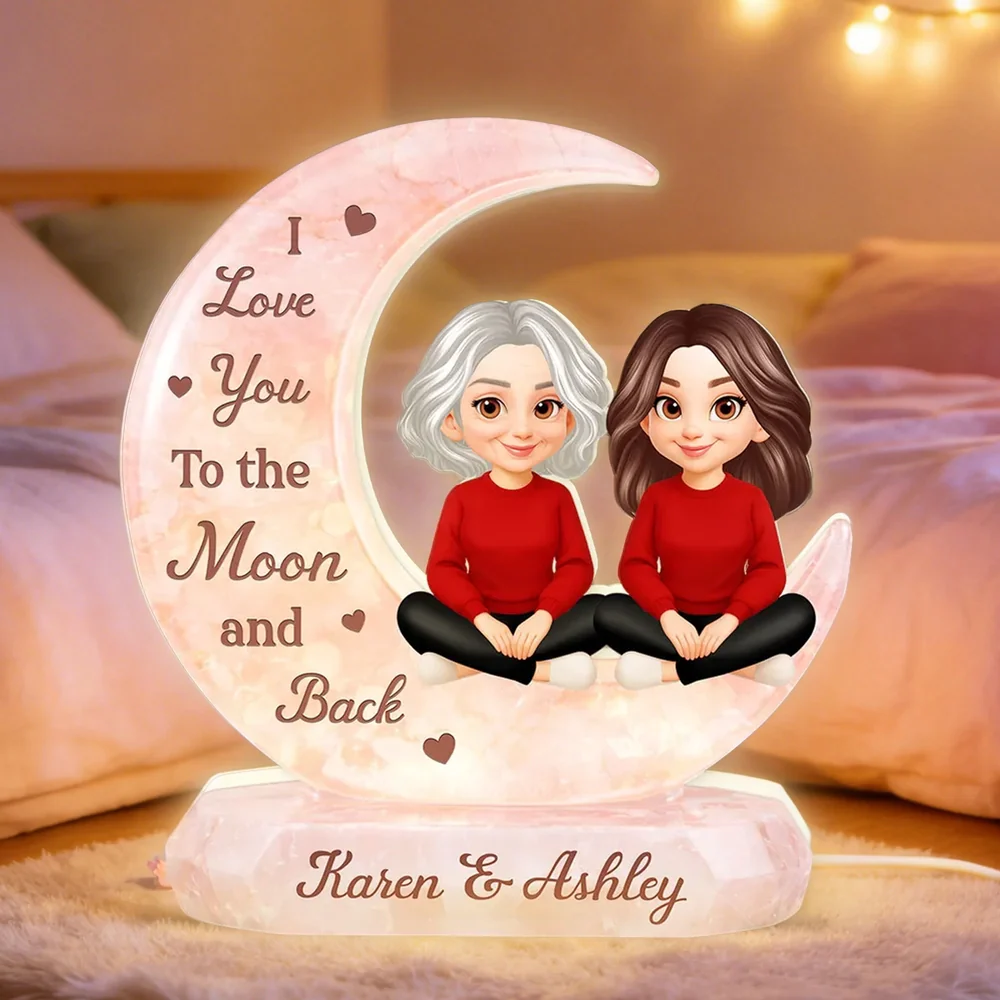 I Love You to the Moon and Back Acrylic Light Box, Personalized Mom and Daughter Keepsake Lamp for Nightstand Warm Glow Gift