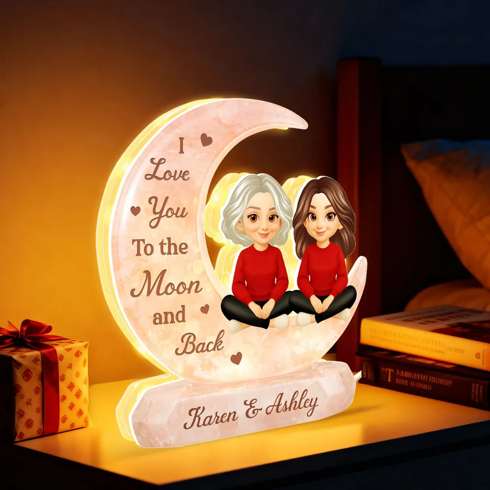 I Love You to the Moon and Back Acrylic Light Box, Personalized Mom and Daughter Keepsake Lamp for Nightstand Warm Glow Gift - Image 3