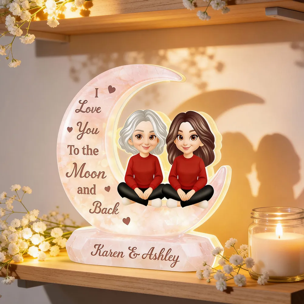 I Love You to the Moon and Back Acrylic Light Box, Personalized Mom and Daughter Keepsake Lamp for Nightstand Warm Glow Gift - Image 6