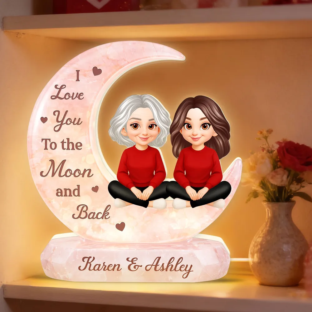 I Love You to the Moon and Back Acrylic Light Box, Personalized Mom and Daughter Keepsake Lamp for Nightstand Warm Glow Gift - Image 7