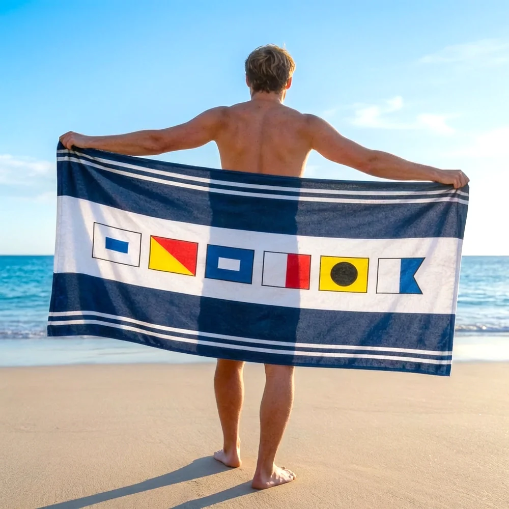 Personalized Nautical Flag Name Beach Towel for Pool or Beach Trips - Unique Travel-Friendly Gift
