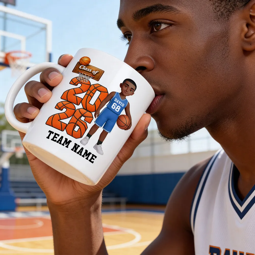 Class of Basketball Two-Tone Mug, Personalized Team Spirit Design - Daily Coffee Keepsake Gift For Son Or Daughter - Image 5