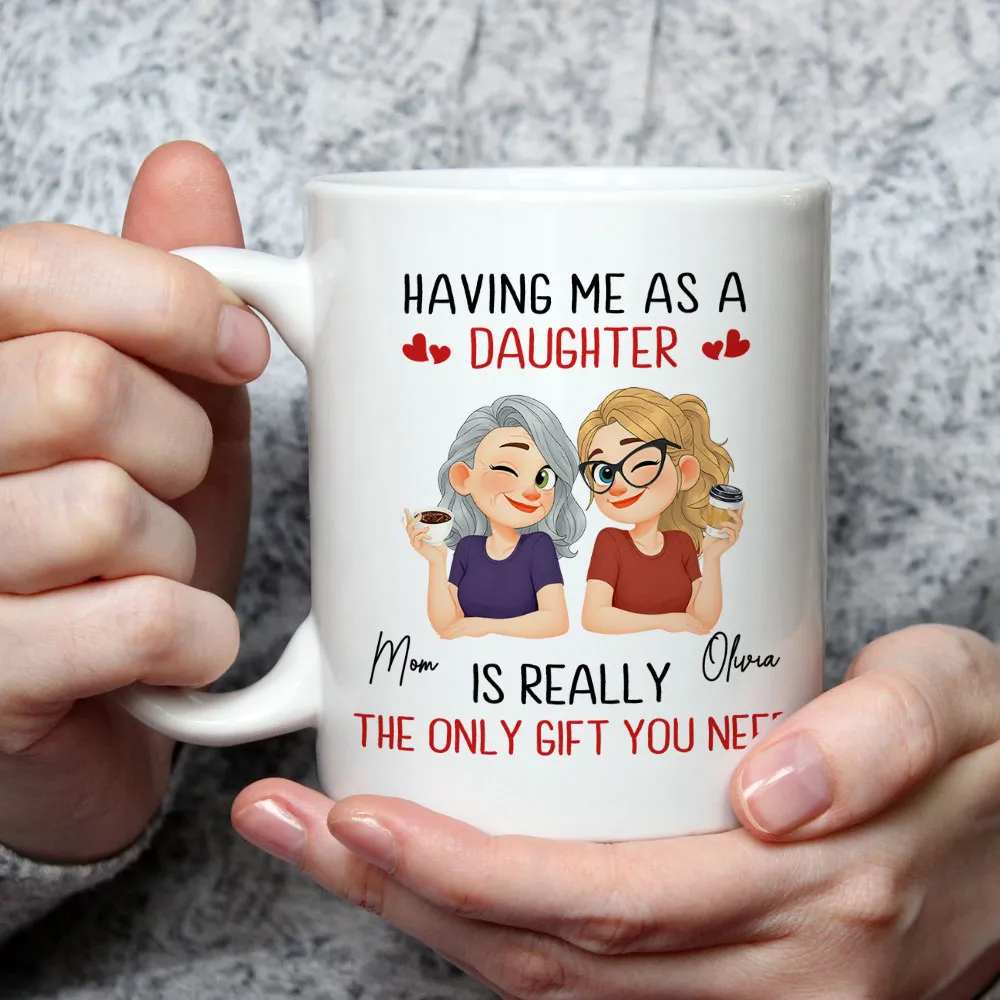 Personalized Mother Daughter Coffee Ceramic Mug, Cute Winking Cartoon Design, Unique Gift For Mom From Daughter - Image 2