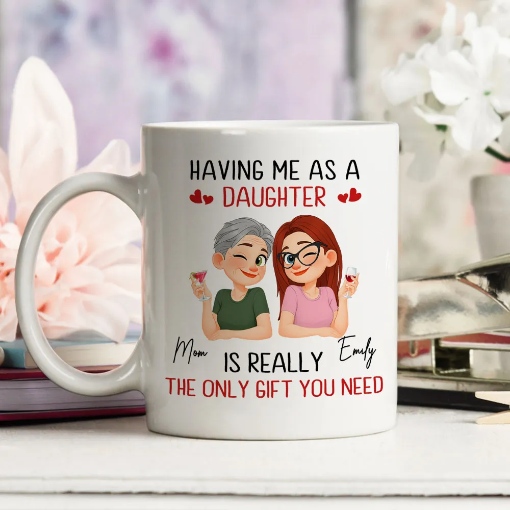 Personalized Mother Daughter Coffee Ceramic Mug, Cute Winking Cartoon Design, Unique Gift For Mom From Daughter - Image 3