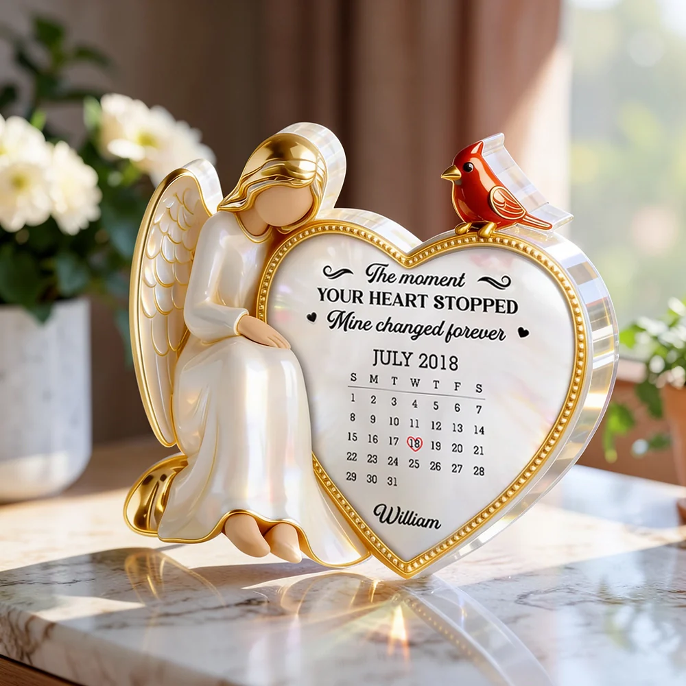 Personalized Shaped Acrylic Block Plaque with Angel & Heart Calendar Design - Memorial Keepsake Gift for Family - Image 2