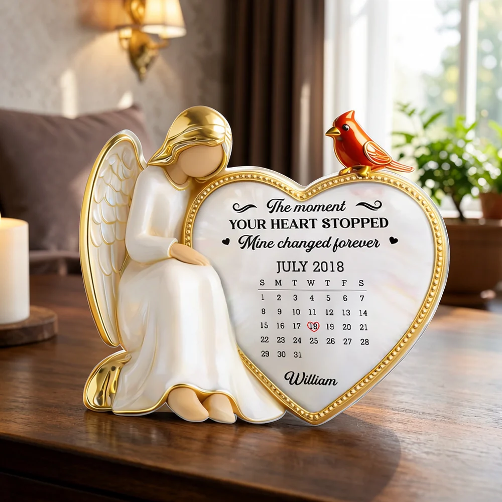 Personalized Shaped Acrylic Block Plaque with Angel & Heart Calendar Design - Memorial Keepsake Gift for Family - Image 3