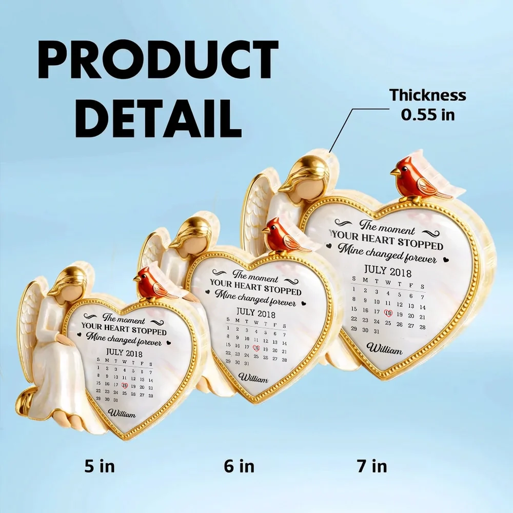Personalized Shaped Acrylic Block Plaque with Angel & Heart Calendar Design - Memorial Keepsake Gift for Family - Image 4