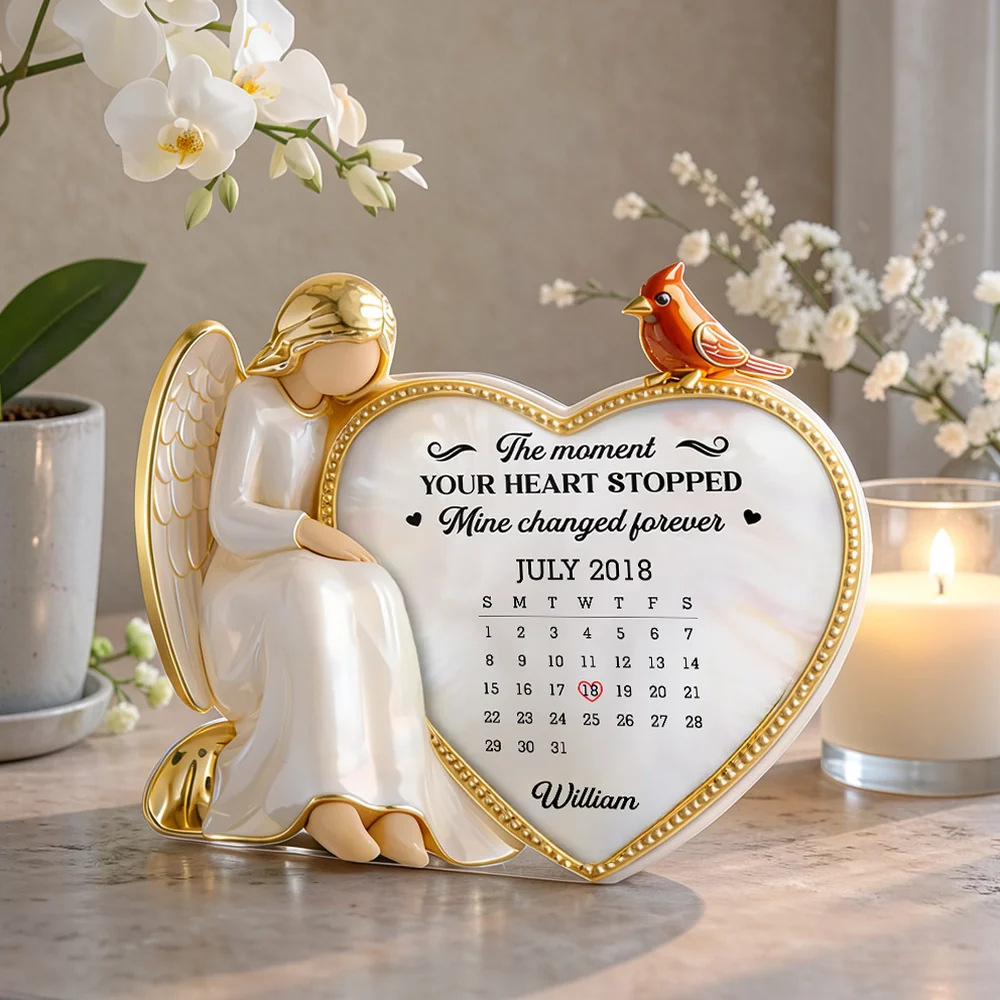 Personalized Shaped Acrylic Block Plaque with Angel & Heart Calendar Design - Memorial Keepsake Gift for Family - Image 7