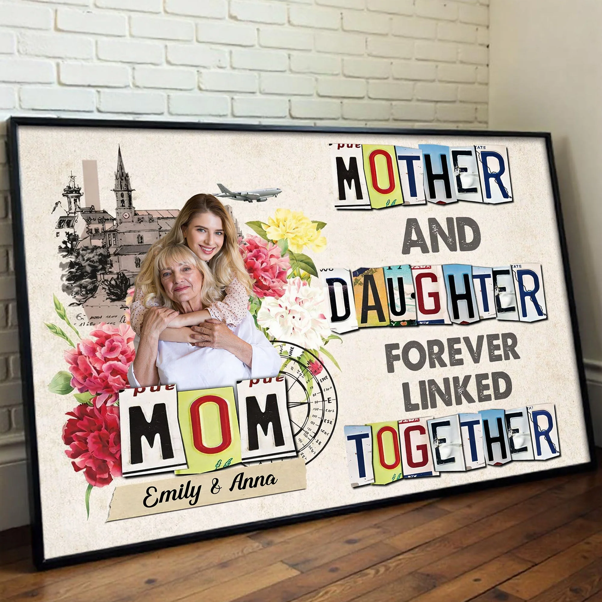 Personalized Mother and Daughter Poster with Your Photo, Floral Collage Wall Art, Unique Gift for Mom - Image 2