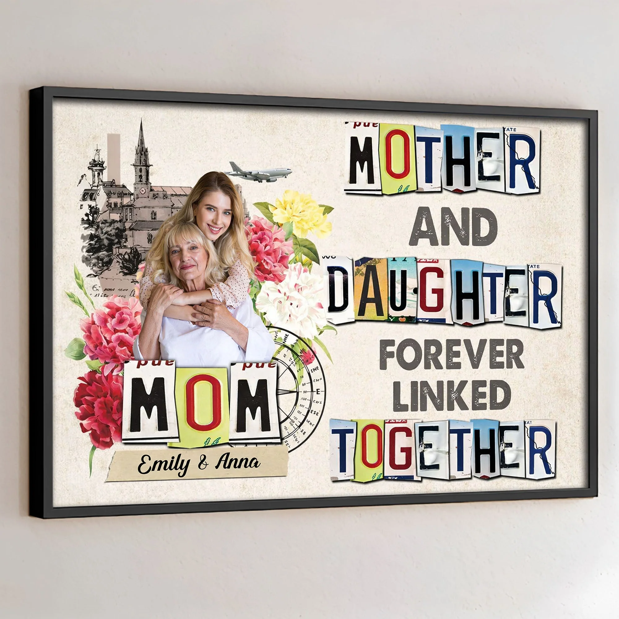 Personalized Mother and Daughter Poster with Your Photo, Floral Collage Wall Art, Unique Gift for Mom - Image 3