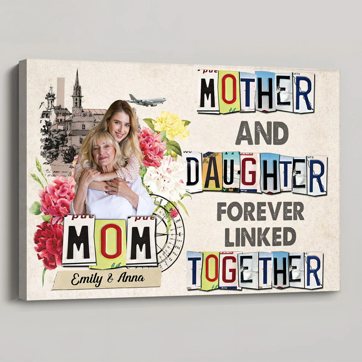 Personalized Mother and Daughter Poster with Your Photo, Floral Collage Wall Art, Unique Gift for Mom - Image 4
