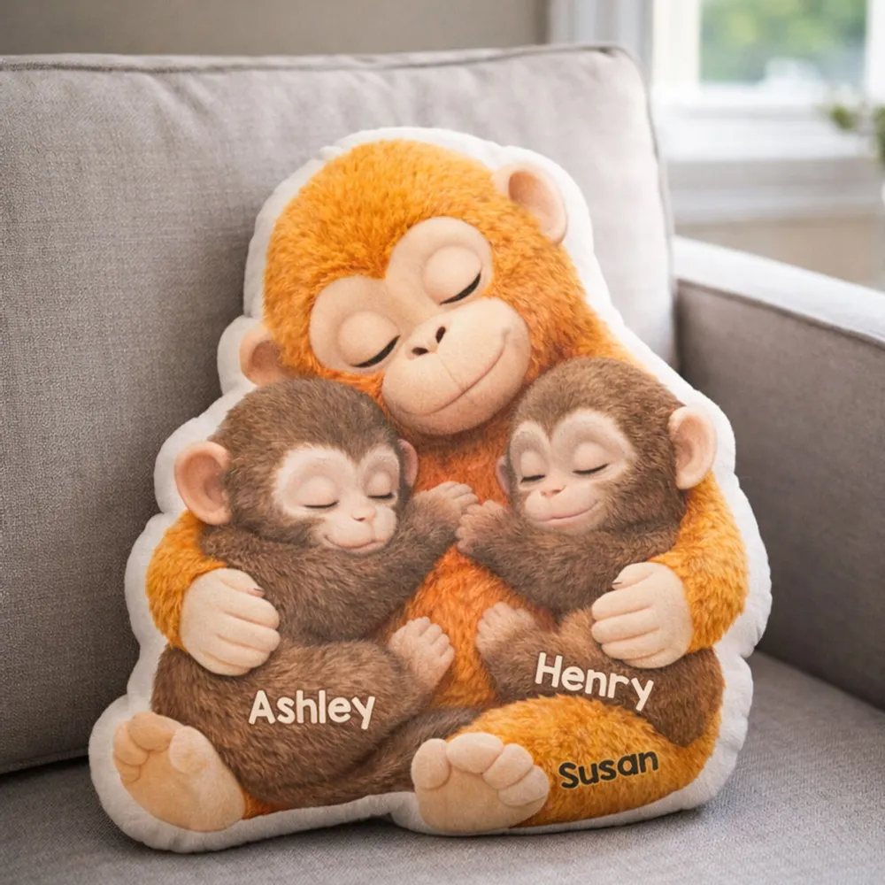 Custom Shaped Pillow with Sweet Monkey Mom Cuddle, Bright Cozy Home Decor Accent, Heartwarming Gift Idea for Mothers - Image 2