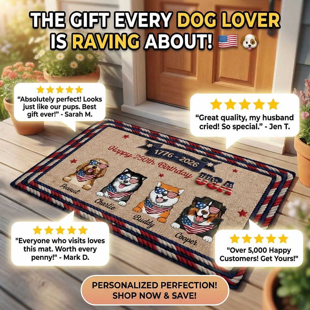 Personalized USA 250th Birthday Dog Standard Doormat for Entryway - Custom Pet Gift Idea with Patriotic Style - Image 10