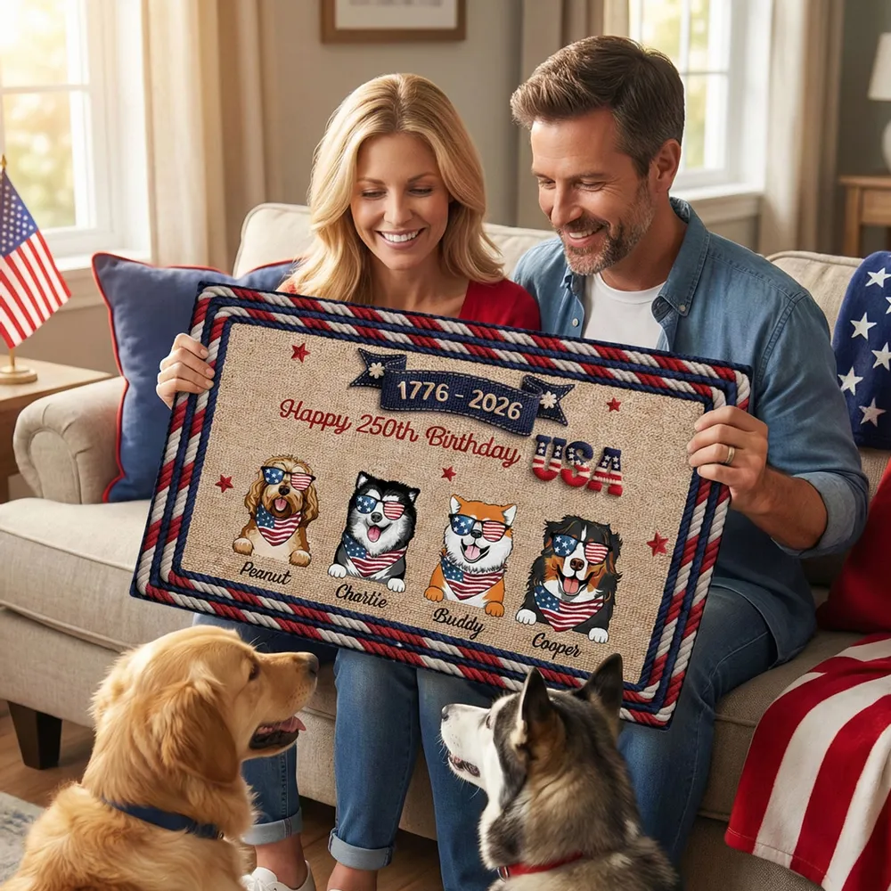 Personalized USA 250th Birthday Dog Standard Doormat for Entryway - Custom Pet Gift Idea with Patriotic Style - Image 3
