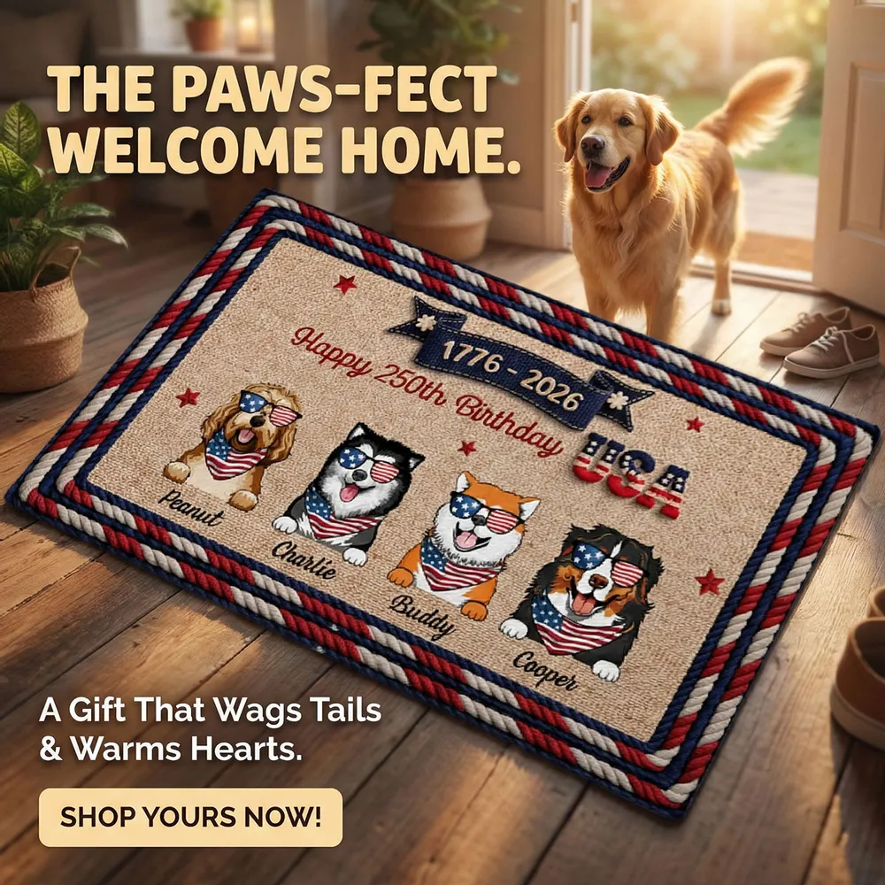 Personalized USA 250th Birthday Dog Standard Doormat for Entryway - Custom Pet Gift Idea with Patriotic Style - Image 4