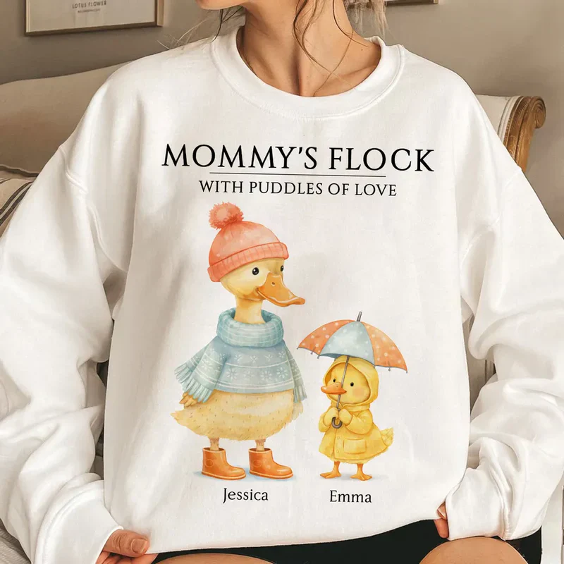 Classic Tee with Cute Ducks in Raincoats Nanny's Flock - Personalized Gift for Grandma That Feels Like Family - Image 3