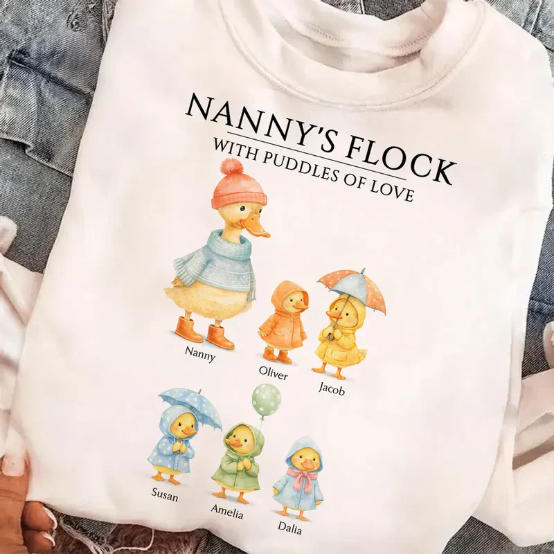 Classic Tee with Cute Ducks in Raincoats Nanny's Flock - Personalized Gift for Grandma That Feels Like Family - Image 5