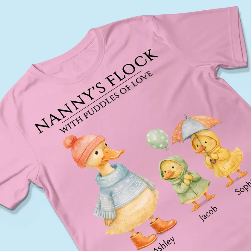 Classic Tee with Cute Ducks in Raincoats Nanny's Flock - Personalized Gift for Grandma That Feels Like Family - Image 7
