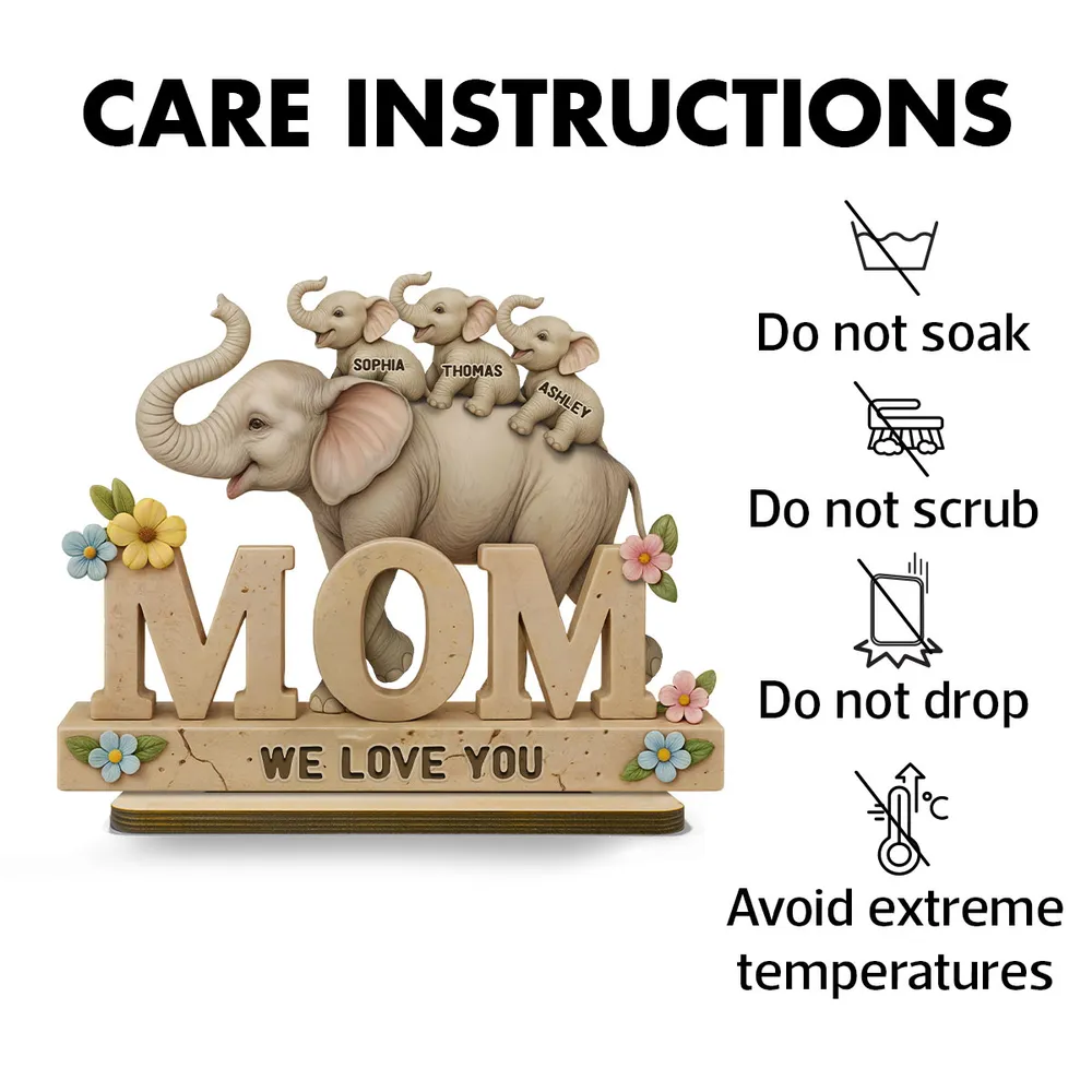 Personalized 2-Layer Wooden Plaque with Elephant Mom and Calves, We Love You Message, Unique Gift for Mom - Image 7