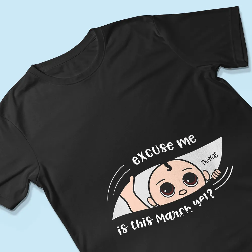 Personalized Pregnancy Announcement Classic Tee with Cute Baby Peek Design for Expecting Parents, Unique Funny Gift - Image 5