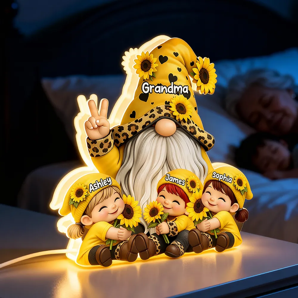 Personalized Grandma Gnome Acrylic Light Box With Sunflowers, Warm Glow Night Light, Unique Gift for Grandma - Image 2