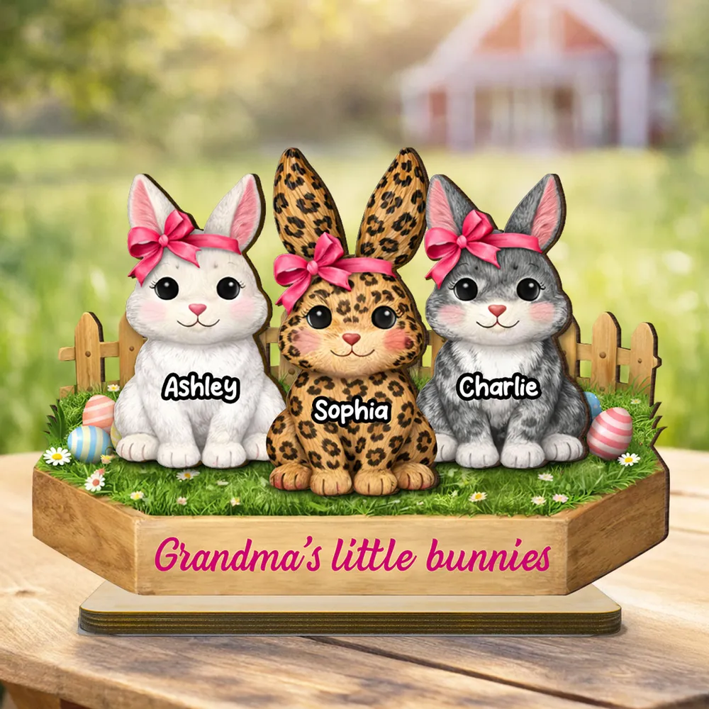 Personalized 2-Layer Wooden Plaque with Cute Bunnies and Grandma's Little Bunnies Message, Sweet Easter Gift for Grandma - Image 3