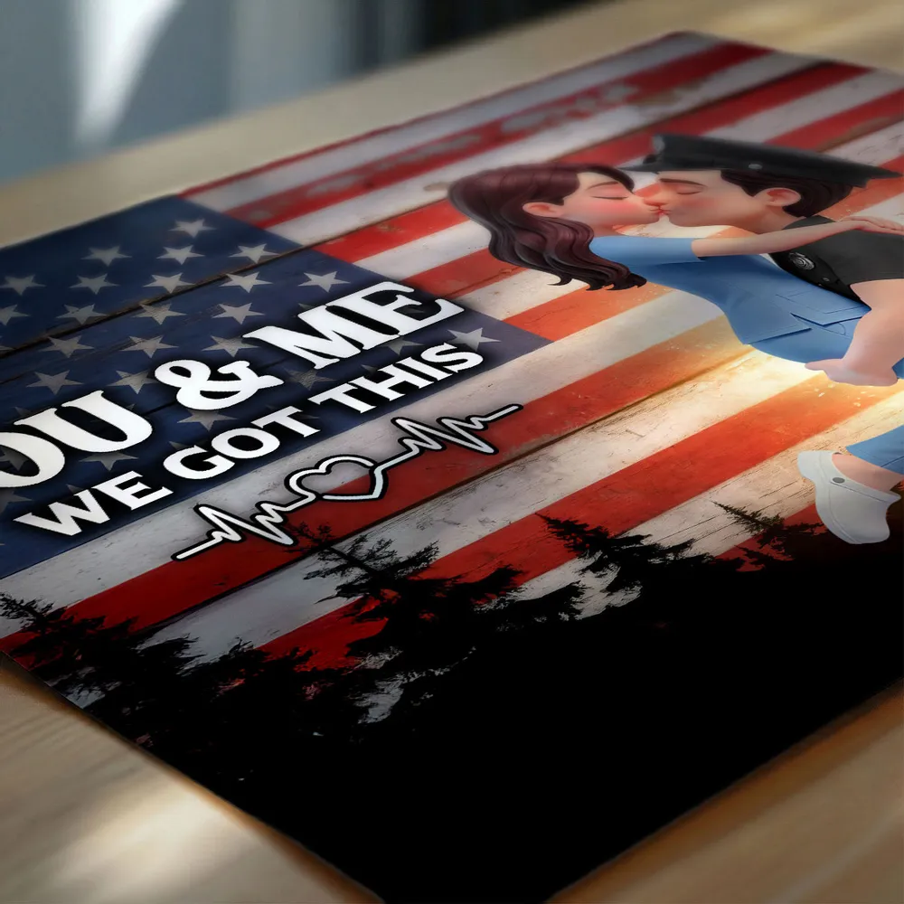 Personalized Poster of a Kissing Hero Couple on American Flag Background - Unique Gift for Couples to Say You & Me We Got This - Image 5