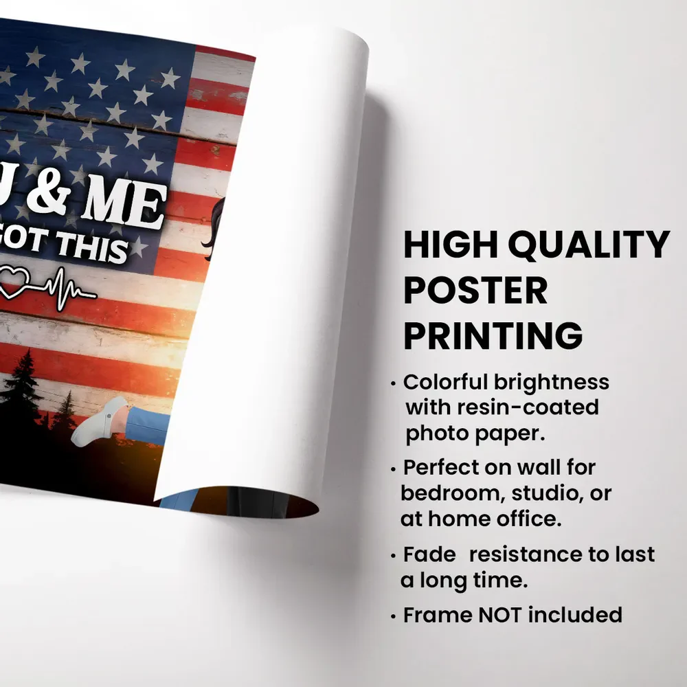 Personalized Poster of a Kissing Hero Couple on American Flag Background - Unique Gift for Couples to Say You & Me We Got This - Image 8