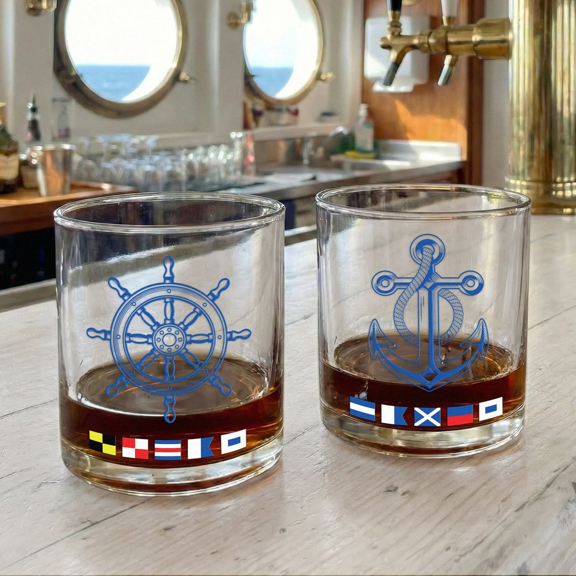 Personalized Nautical Flags Whiskey Glass with Anchor Design for Whiskey Lovers - Unique Sailor Gift for a Classy Home Bar - Image 3
