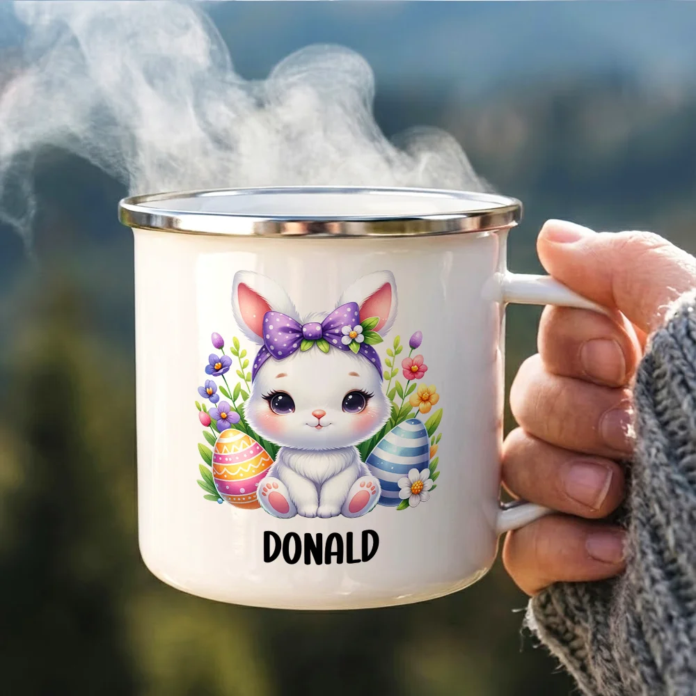 Watercolor Bunny Enamel Mug, Personalized Name Keepsake for Cozy Sips, Adorable Easter Season Gift for Family - Image 3