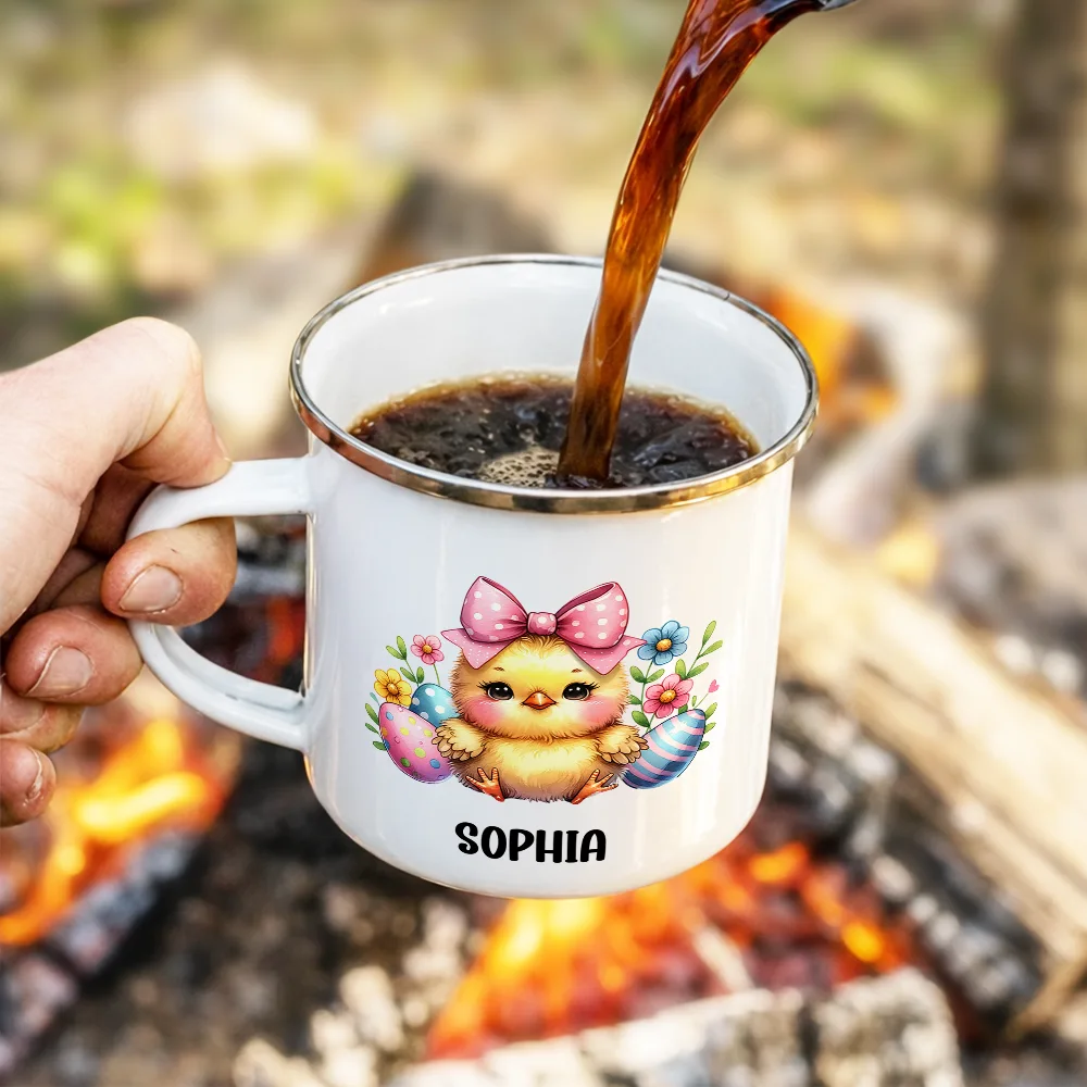 Watercolor Bunny Enamel Mug, Personalized Name Keepsake for Cozy Sips, Adorable Easter Season Gift for Family - Image 4