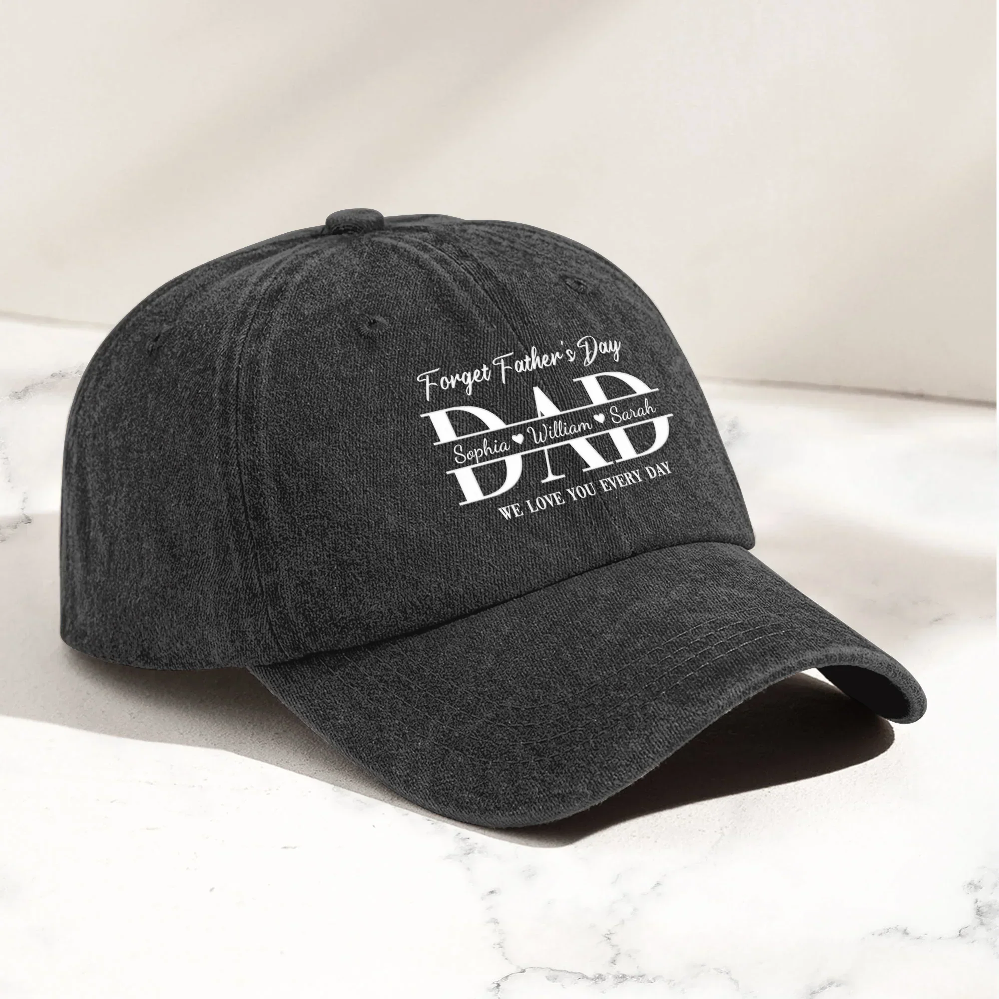 Personalized Washed Denim Baseball Cap, Forget Father's Day Dad We Love You Every Day, Unique Gift for Dad - Image 2