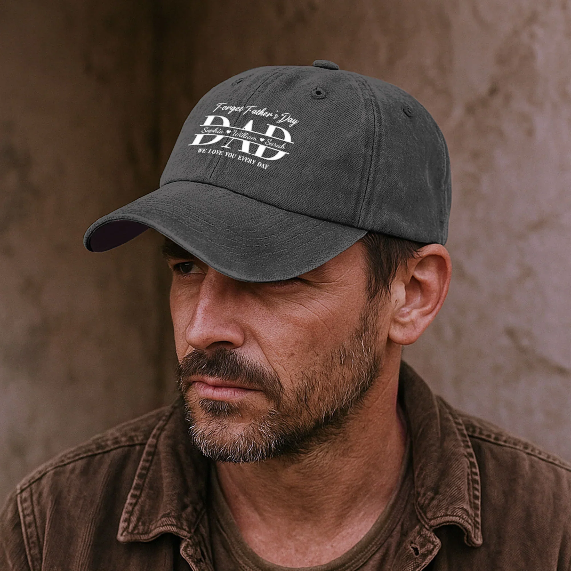 Personalized Washed Denim Baseball Cap, Forget Father's Day Dad We Love You Every Day, Unique Gift for Dad - Image 3