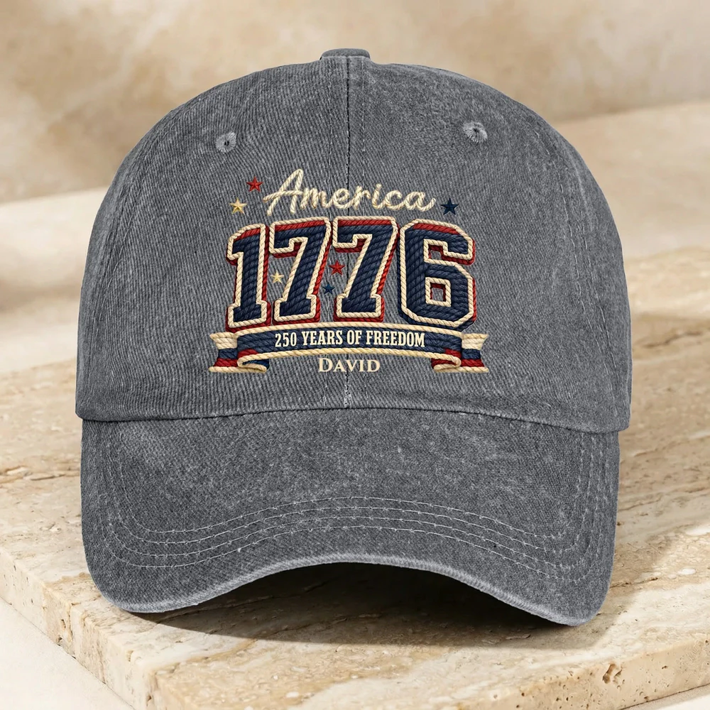 America 1776: 250 Years of Freedom - Personalized Distressed Denim Cap