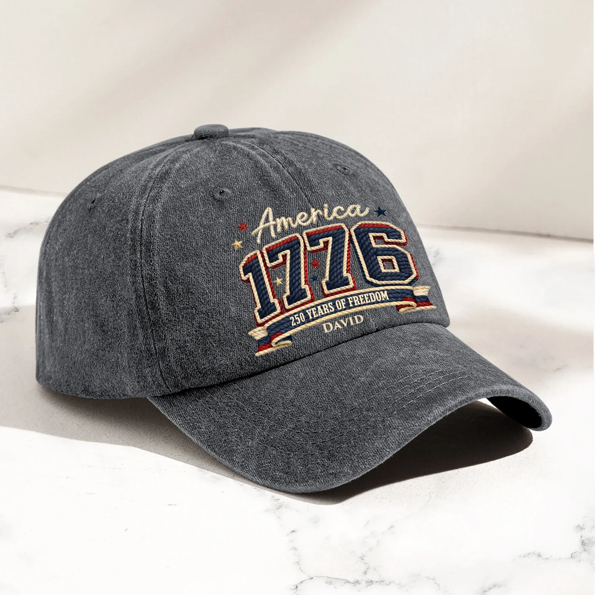 America 1776: 250 Years of Freedom - Personalized Distressed Denim Cap - Image 2