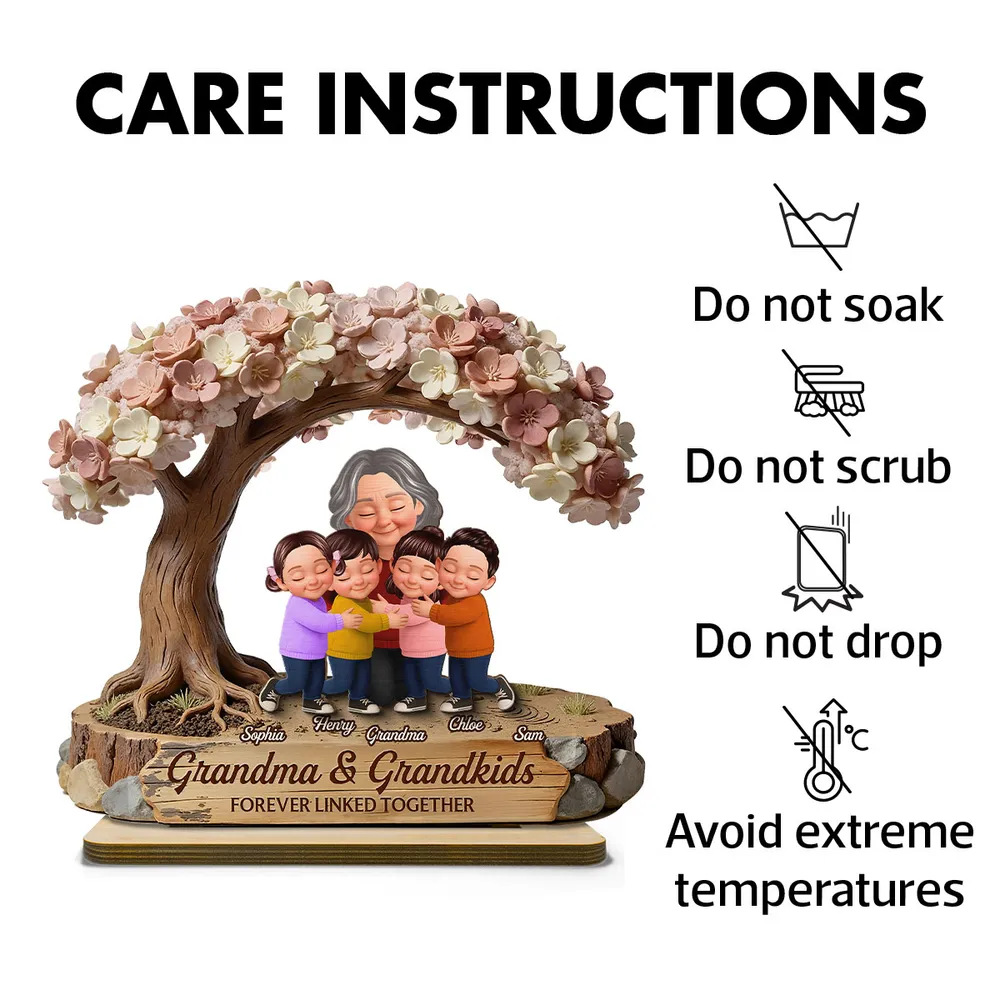 Personalized 2-Layer Wooden Plaque with Hugging Grandma & Grandkids Under Blossom Tree - Unique Family Keepsake Gift - Image 5